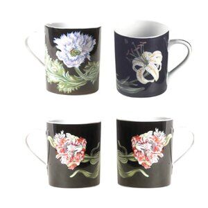 Vintage Tiffany & Co Mrs. Delaney's Flowers Hand Painted Mugs Set of Four